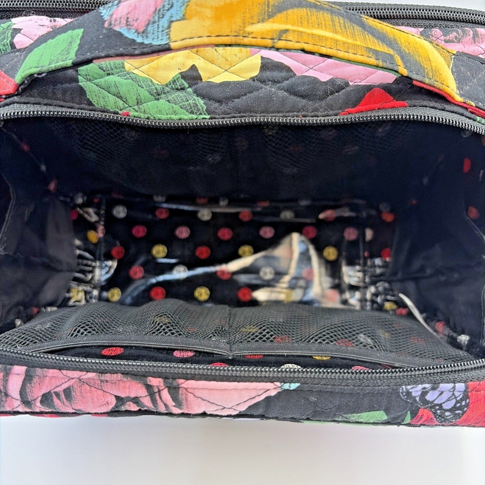 Vera Bradley Quilted Zip Top Brush Make Up Bag Havana Rose Black Floral Discont - Picture 6 of 12
